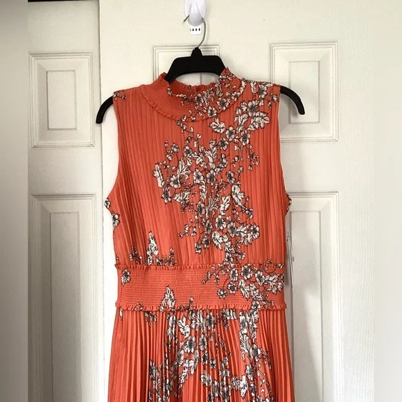 Nanette Lepore NWT Floral Mock Neck Sleeveless Smocked Midi Dress Size 14, 8 - Picture 6 of 9